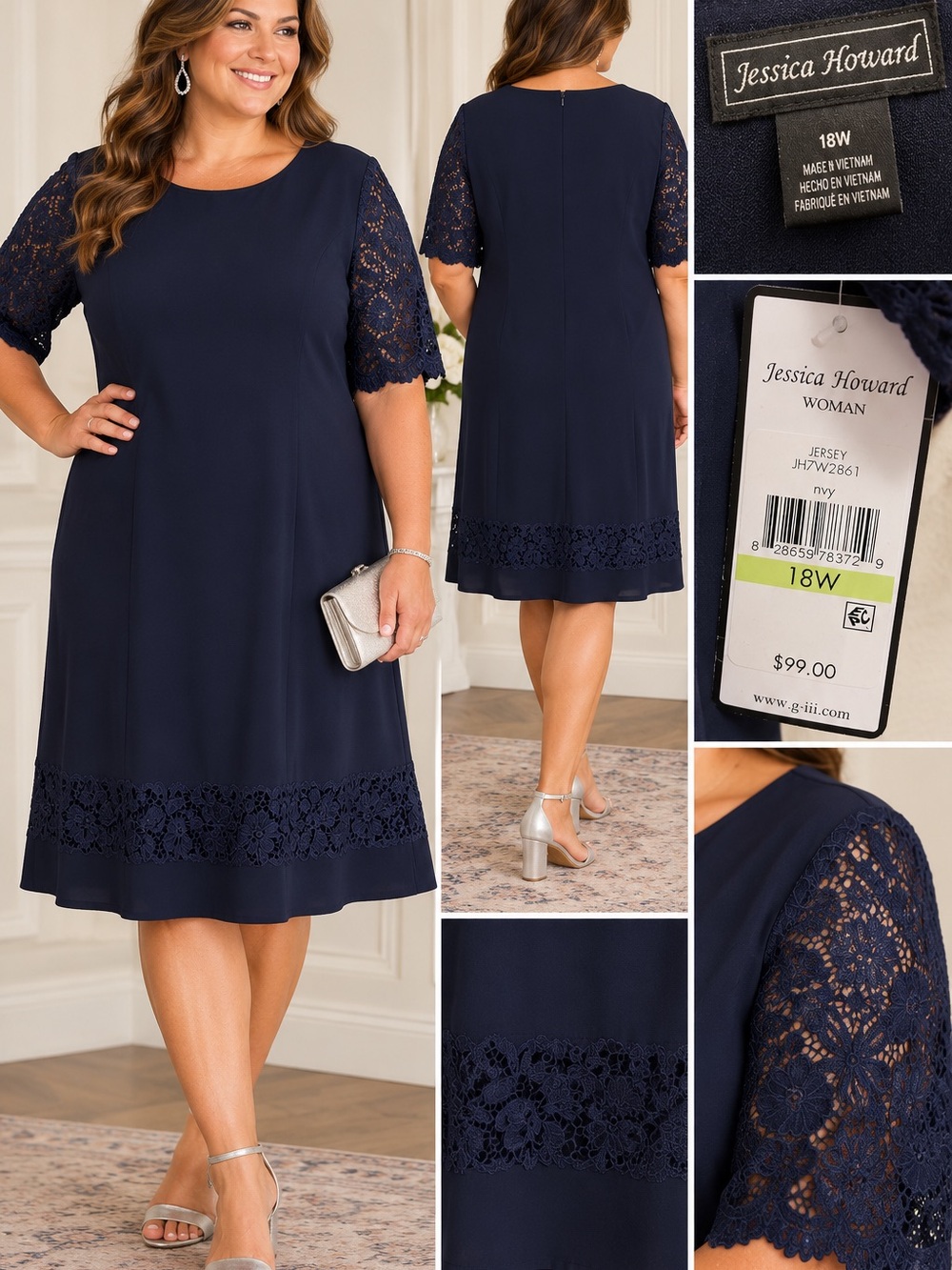 Jessica Howard Woman Navy Lace Shift Dress 18W NWT $99